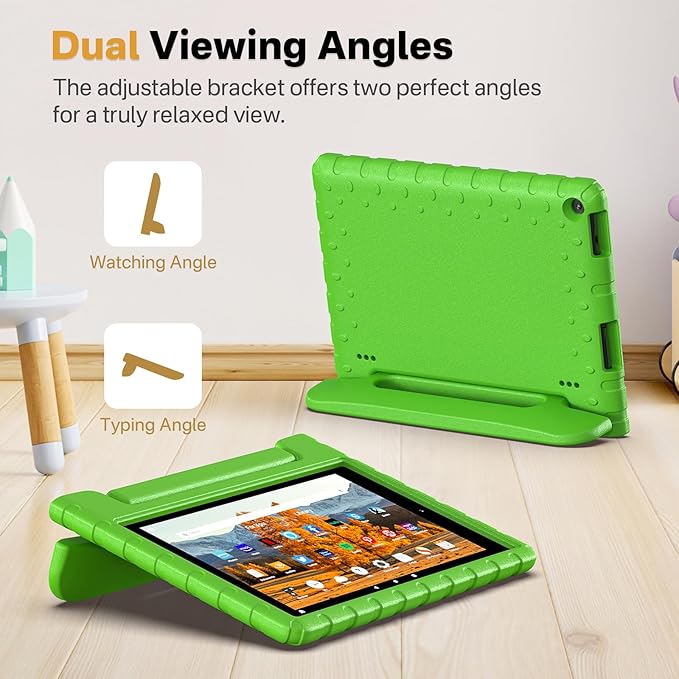 Kids Case for Amazon Kindle Fire HD 10 5th/7th/9th Generation 2015/2017/2019 Released Shockproof Protective Tablet Cases with Adjustable Handle Stand Green