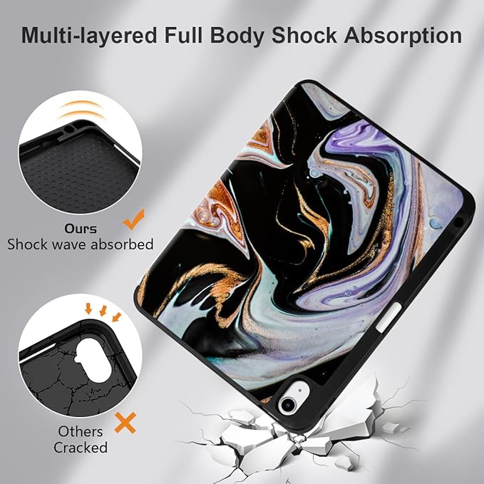 DONGKE for iPad Air 11 Inch Case M4 2026 / M3 2025 / M2 2024 &amp iPad Air 5th 2022 / 4th Gen 2020 10.9 Inch Ultra Thin Soft TPU Back Cover with Pencil Holder Support Auto Wake/Sleep Black Marble