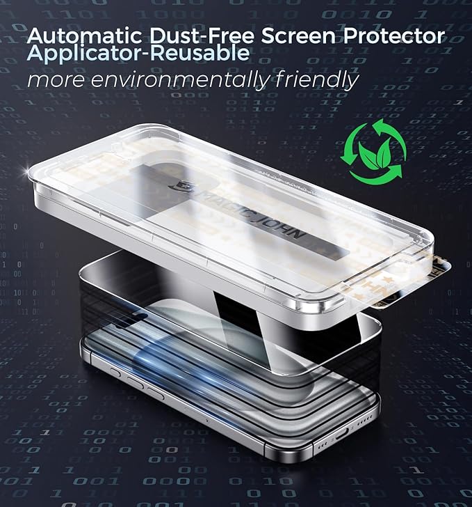 MAGIC JOHN 3rd Gen Upgraded for iPhone 15/iPhone 16 Screen Protector 6.1 Inch HD Clear Shatterproof Tempered Film Auto Dust-Elimination Bubble Free Easy Installation 2 Pack