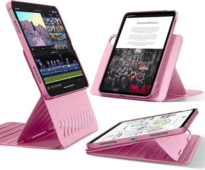 ESR for iPad A16 Case iPad 11th/10th Generation Case (2025/2022) Removable Magnetic Cover Adjustable Portrait/Landscape Stand with Raised Screen View 9 Standing Angles Pink