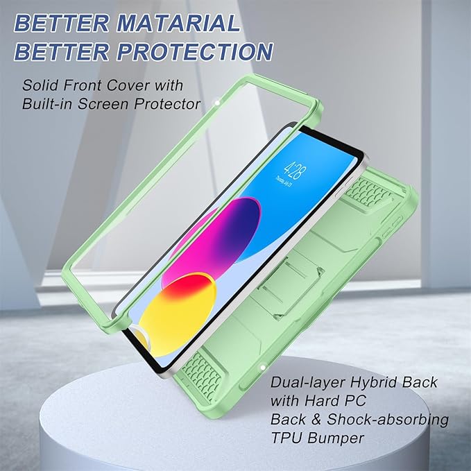 Soke Case for iPad (A16) 11th Generation 11-inch 2025 iPad 10th Generation 10.9-inch 2022 with Built-in Screen Protector and Kickstand Rugged Full Body Protective Cover - Matcha Green