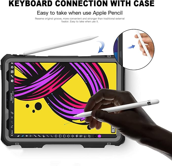 ShellBox Case for iPad Pro 11 Inch 2021/2020Full-Body Protective CaseMagnetic Pencil HolderExternal Keyboard InterfaceIP68 Waterproof Dustproof Shockproof iPad Pro 11 Inch Case (Black)