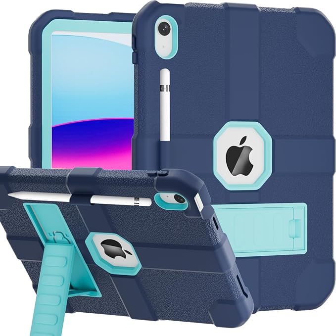 Case for iPad (A16) 11th Generation 11 Inch 2025 / iPad 10th Generation 10.9 Inch 2022 Rugged Heavy Duty Protective Cover [Built-in Pencil Holder ] for iPad 11/10 Gen (NavyBlue)