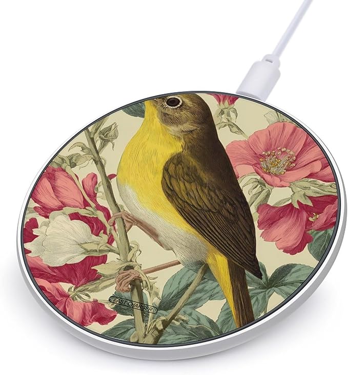 Bird Yellow-Bellied Warbler Vintage Flowers Phone Charger Magnetic Charging Pad Anti-Slip with USB Cable