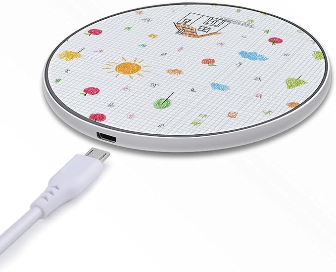 Cute Drawing Grid Paper Fast Portable Charger 10W Funny Graphic Phone Charging Pad with USB Cable