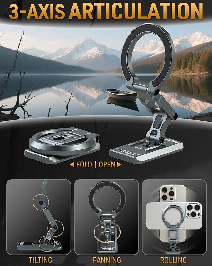 Dual Magnetic Phone Holder Gym Magnetic StandTripod Phone Mount (1/4'' Hole&amp ARCA-Swiss)Portable Phone Grip for iPhone 12/13/14/15/16/17-Desk/Car/Gym/Golf Cart/Airplane Use Stand (Grey)