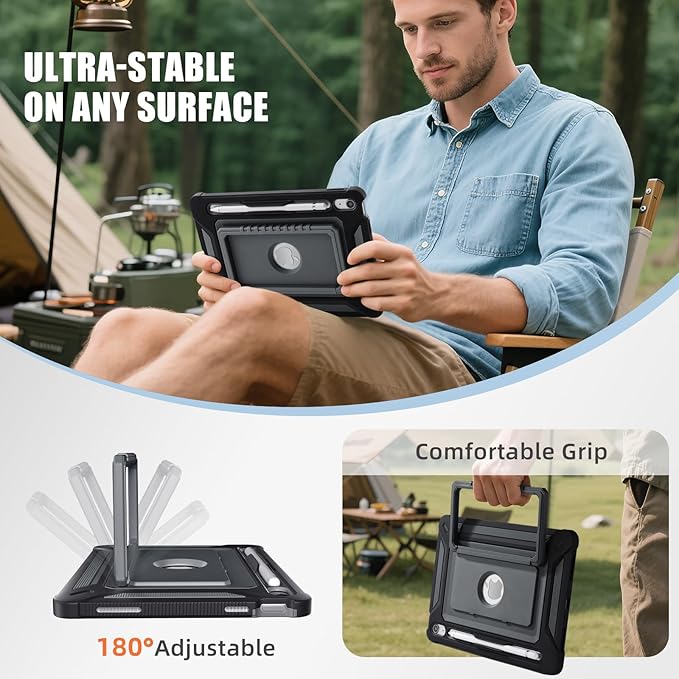 Akkerds for iPad A16 case 11th Generation 11 Inch 2025 - for iPad 10th Generation case 10.9 Inch 2022 with Pencil Holder - Screen Protector and Kickstand - Heavy Duty Rugged Protective Cover - Gray