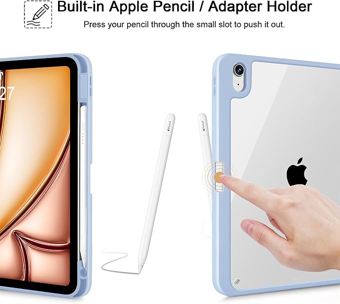 May Chen Case for iPad Air 13 Inch M4 2026 M3 2025 M2 2024 [Built-in Pencil Holder] Shockproof Cover with Clear Transparent Back Shell Auto Sleep/Wake Cover Heart Rabbits