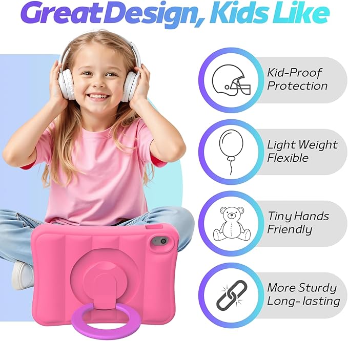 MRWHO Kids Case for iPad (A16) 11th Generation 11 inch 2025/ 10th Generation 10.9 inch 2022 - Sturdy Lightweight Flexible Shockproof Rotating Stand Handle Girls Boys Cover for iPad 11 10 Gen Pink