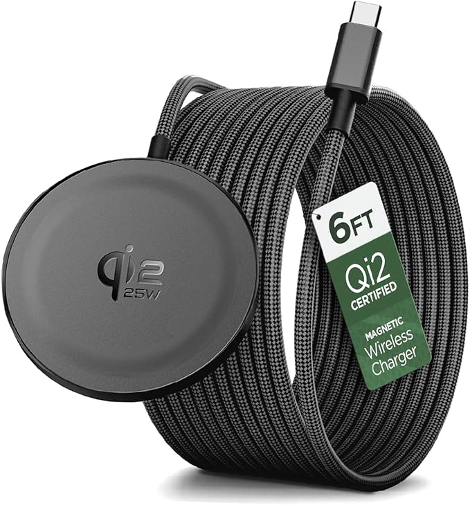 Galvanox 25W Magnetic Wireless Charger for Samsung Qi2.2 Certified [Compatible with MagSafe] Fast-Charging 2.0 for Galaxy S26 Ultra Fold Plus S25/S24/S23 Braided 6ft USB-C (Black)