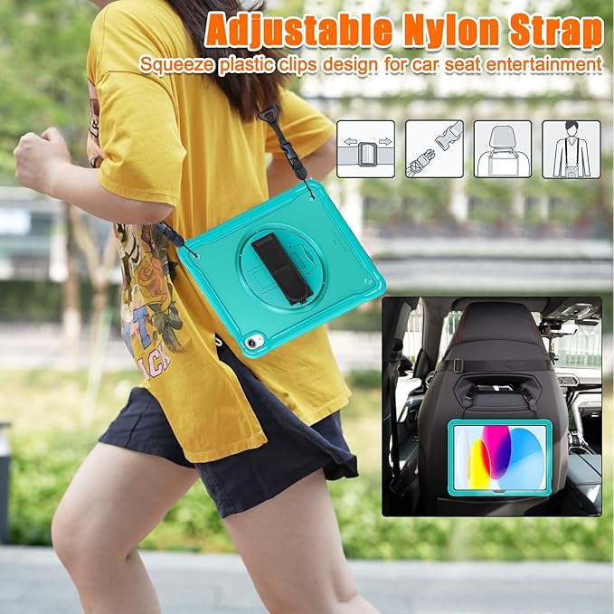 Case for iPad (A16) 11th/10th Generation 2025/2022 11/10.9 inch Rugged Shockproof Protective Cover with Screen Protector 360° Rotating Hand Strap&ampStand Pencil Holder Blue
