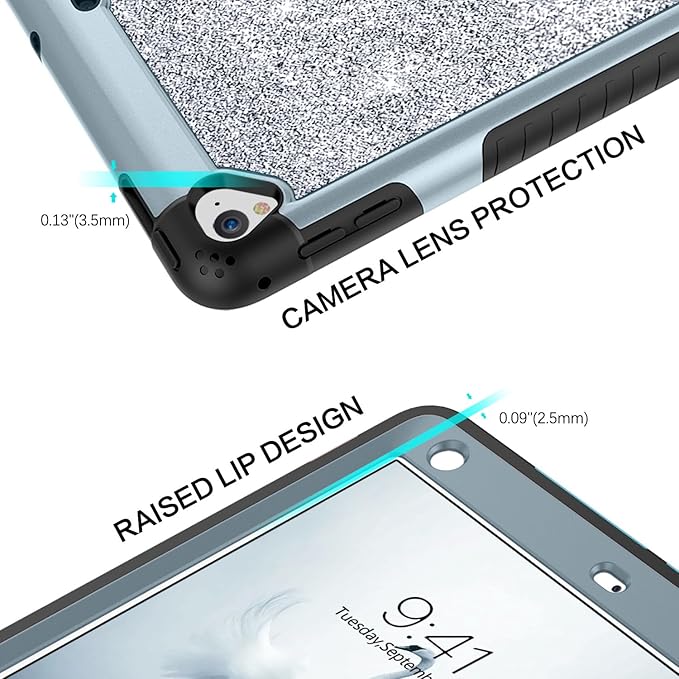 YINLAI Case for iPad 6th GenerationiPad 5th Generation CaseiPad 9.7 CaseGlitter Women Shockproof Drop Protection Cover with Kickstand iPad 9.7 inch iPad Air2 A1893/A1954/A1822/A1823Titanium Blue