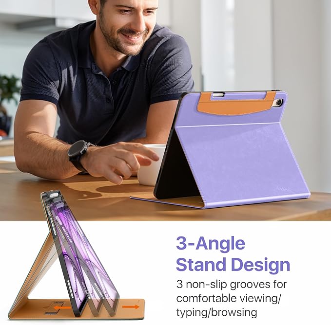 MoKo Case for iPad Air 13-inch (M4) 2026 / (M3) 2025 / (M2) 2024 with Pencil Holder &amp Hand Strap &amp Pocket Premium Leather Folio Stand Cover Multiple Viewing Angles Light Purple