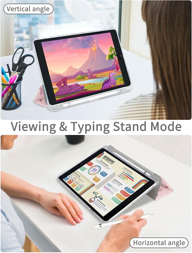 Fycyko Trifold Stand Case for iPad 10.2 InchiPad 9th/8th/7th Generation 2021/2020/2019 Aesthetic Pink Bowknot Ribbon Pattern with Pencil Holder Shockproof Protective CoverRibbon