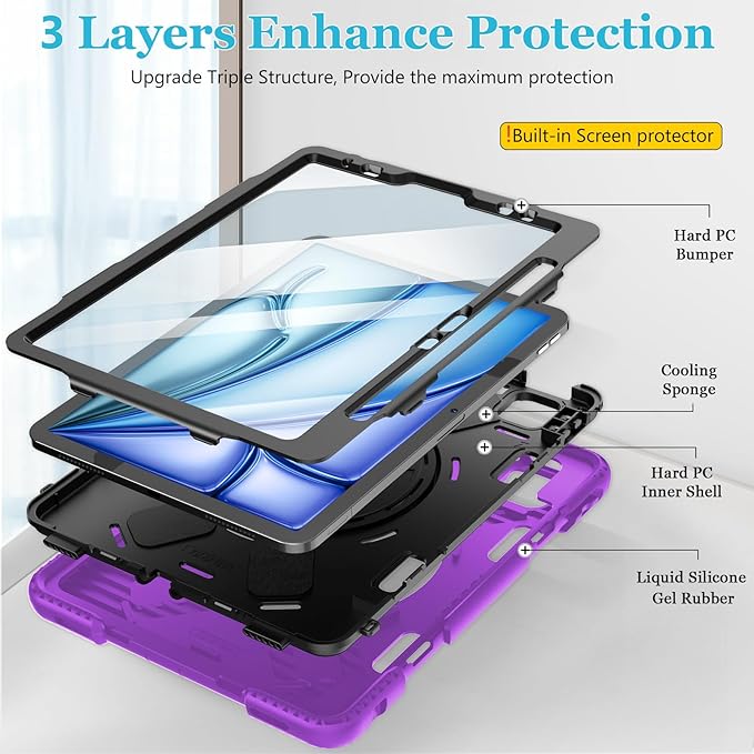 Case for iPad Air 11 M4 2026/ M3 2025/ M2 2024: Silicone Cover for iPad Air 5th &amp 4th Generation 10.9 Inch (2020/2022) with Screen Protector- Stand- Handle- Shoulder Strap- Pencil Holder