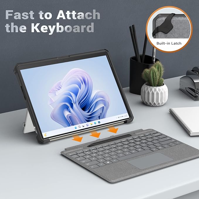 MoKo Case for Microsoft Surface Pro 11 Surface Pro 10 Surface Pro 9 13 Inch All-in-One Rugged Cover with Kickstand Protective Case Compatible with Type Cover Keyboard Frosted Black