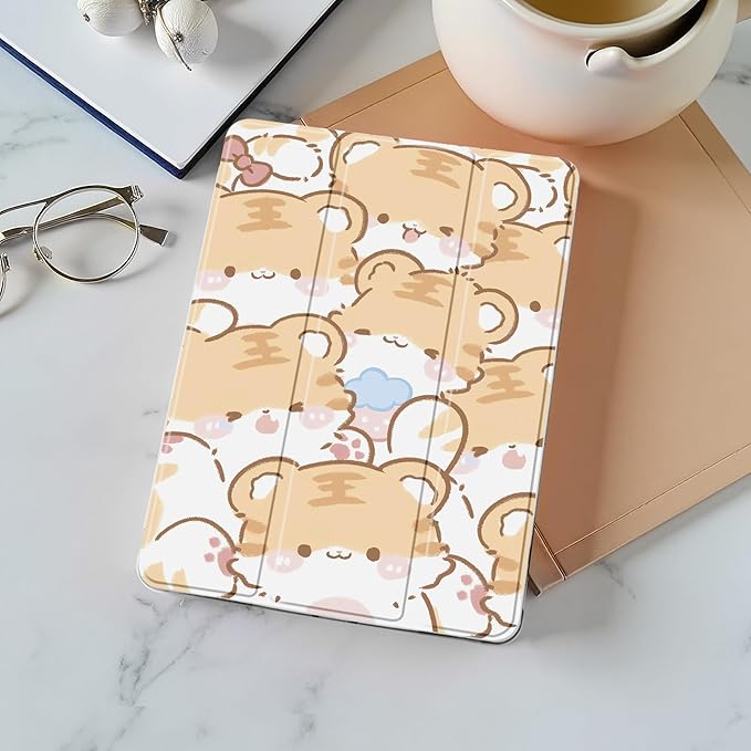 Idocolors Cute Kawaii Tiger Pad Case for 10.5 Inch iPad Pro(2017)/iPad Air 3 Clear TPU Trifold Stand Back Cover with Pencil Holder Auto Wake/Sleep Foldable Shockproof Protective Case