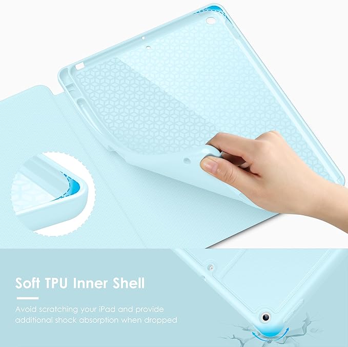 VIKESI Case for iPad 9th / 8th / 7th Generation 10.2 inch (2021/2020/2019 Released)Multiple Angles Magnetic Stand CoverShockproof BackPencil Holderand Auto Sleep/WakeIce Blue