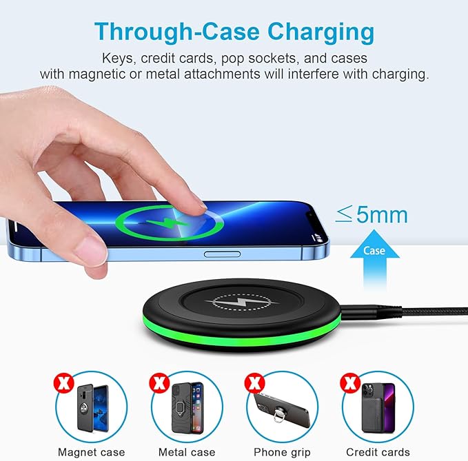 Wireless Charger for Samsung 15W Fast Wireless Charging Pad Charger Mat with QC Adapter for Galaxy S25/S25 Ultra/S24 Ultra/S23/S22 Plus/Z Flip6 Pixel 9/9 Pro XL/Fold iPhone 17/16e/16/15/14/13 Pro Max