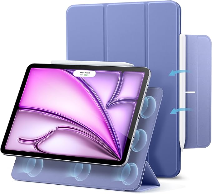 ESR for iPad Air 13 Inch Case M4/M3/M2 (2026/2025/2024) iPad Pro 12.9 Case Powerful Magnetic Attachment Slim Trifold Stand Case Supports Pencil Pro &amp Pencil (USB-C) Rebound Series Lavender
