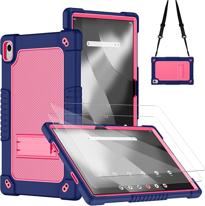 for Walmart Onn 12.1 inch Tablet Pro 2024 Model Case/Onn 12.1 inch Tablet Pro(100146663) Case Kids Friendly with Shoulder Strap Stand 2Pcs Tempered Glass Screen Protector (NavyPink+2Pcs)