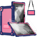 for Walmart Onn 12.1 inch Tablet Pro 2024 Model Case/Onn 12.1 inch Tablet Pro(100146663) Case Kids Friendly with Shoulder Strap Stand 2Pcs Tempered Glass Screen Protector (NavyPink+2Pcs)
