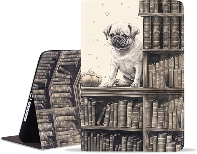 Pug on Bookshelf