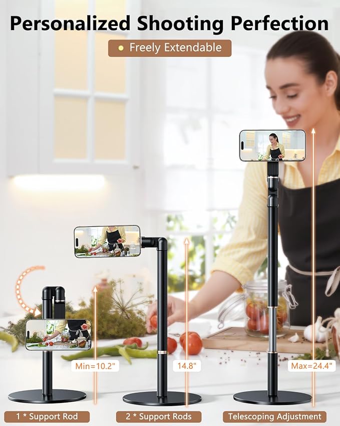 Height/Angle Adjustable Magnetic Phone Holder 10-25 Retractable Desk Phone Stand for Desk720°Rotatable+180° flip 360 Magnetic Phone Holder for Video Calls Kitchen Office Etc
