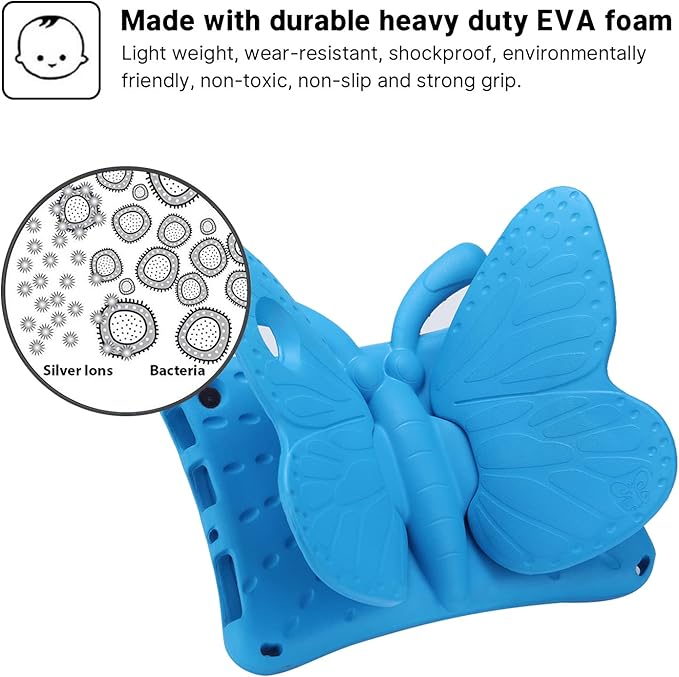 Kindle Fire Max 11 Tablet Case for Girls With Butterfly Pattern Kickstand Light EVA Full Body Rugged Shockproof Kid-Proof Protection - Blue