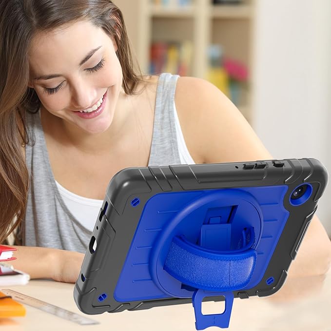 Case for Samsung Galaxy Tab A9 Case 8.7 Inch 2023 with 360 Rotating Hand Strap &amp Shoulder StrapProtective Case for Galaxy Tab A9 8.7 Tablet SM-X110/X115/X117 (Black+Blue)