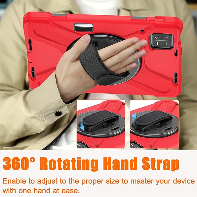 for Xiaomi Mi Pad 6/ Mi Pad 6 Pro Case MiPad 6/ Pad 6 Pro Shockproof Case 11 360 Rotate Stand Hand Strap Shoulder Strap Pencil Holder Protective Cover Tablet for Men Women Kids Red