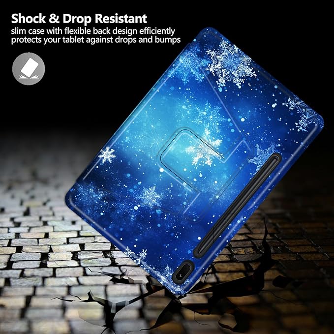 Case for Samsung Galaxy Tab S6 10.5 2019 (Model SM-T860/T865/T867) Blue Snow Snowflakes Theme 360 Degree Rotating Stand Smart Protective Cover for Samsung S6 T860 Tablet