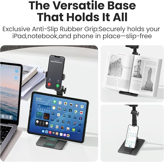 Adjustable Phone Stand 360° Rotatable Clip-On HolderDesk Mount with Non-Slip Base for Phone(1 Pack)