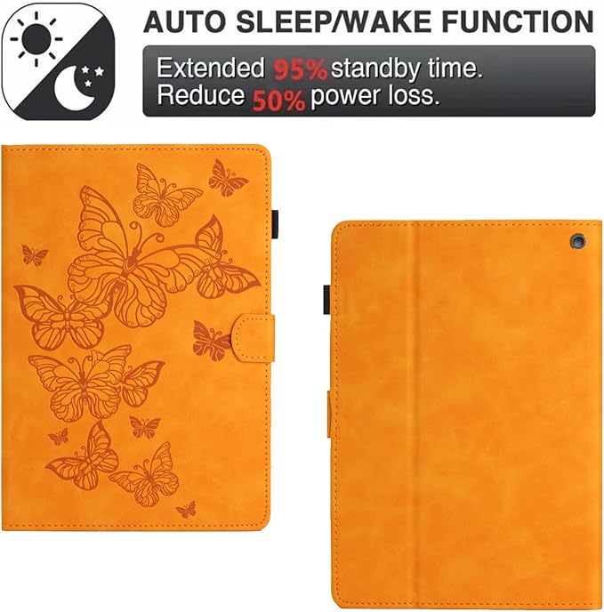 Case for Amazon Kindle Fire HD 8 &amp Fire HD 8 Plus (12th/10th Gen 2024/2022/2020) 8 with Stand/Pencil Holder [Auto Sleep/Wake] UUcovers Embossed Magneic Smart Folio Cover Yellow Butterfly
