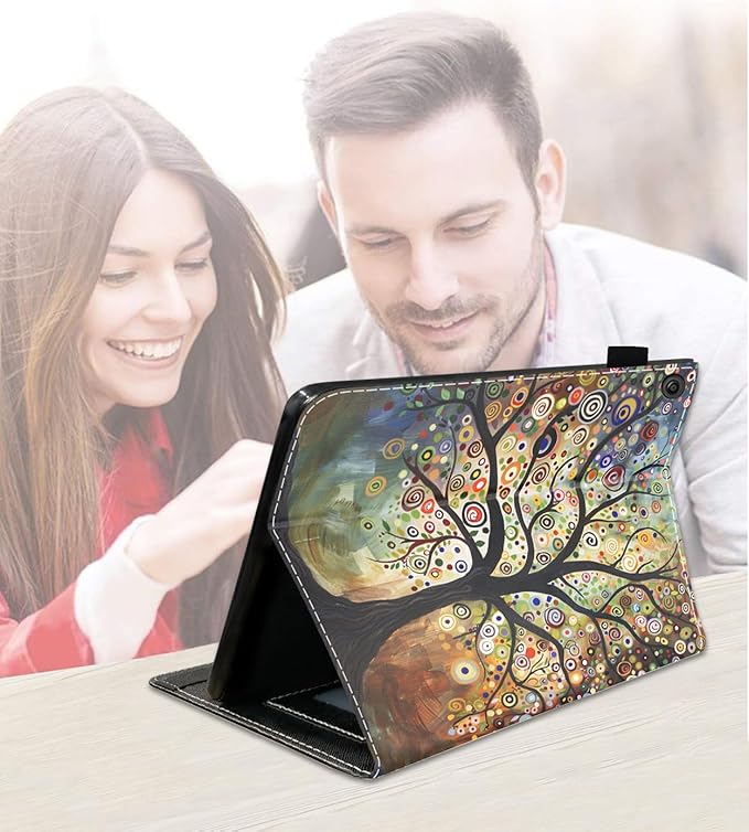 Case for Amazon Kindle Fire 7 Tablet (7 9th/7th Generation 2019/2017 Release) Slim PU Leather Cover with Card Slot &amp Auto Wake/Sleep Life Tree