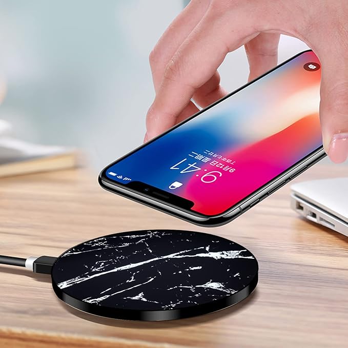 Omio Marble Wireless Fast Charging Pad Qi Wireless Charging Base Marble Wireless Charger for iPhone 17 Pro Max/16 Pro Max/15 Pro Max/14 Pro Max/Galaxy Z Flip 7/Z Fold 7/S25 Ultra/S24 More Qi Devices