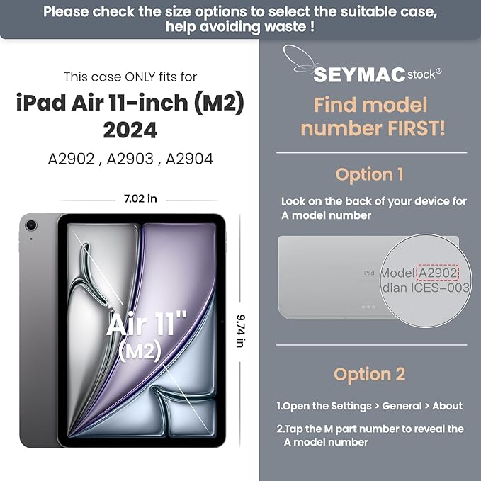 SEYMAC stock Case for iPad Air 11 inch (M2) 2024/ Air 6th Generation Auto Sleep/Wake Case with Magnetic Multi-Angles Stand Card Slot Black