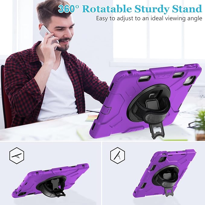 Case for iPad Air 11 M4 2026/ M3 2025/ M2 2024: Silicone Cover for iPad Air 5th &amp 4th Generation 10.9 Inch (2020/2022) with Screen Protector- Stand- Handle- Shoulder Strap- Pencil Holder