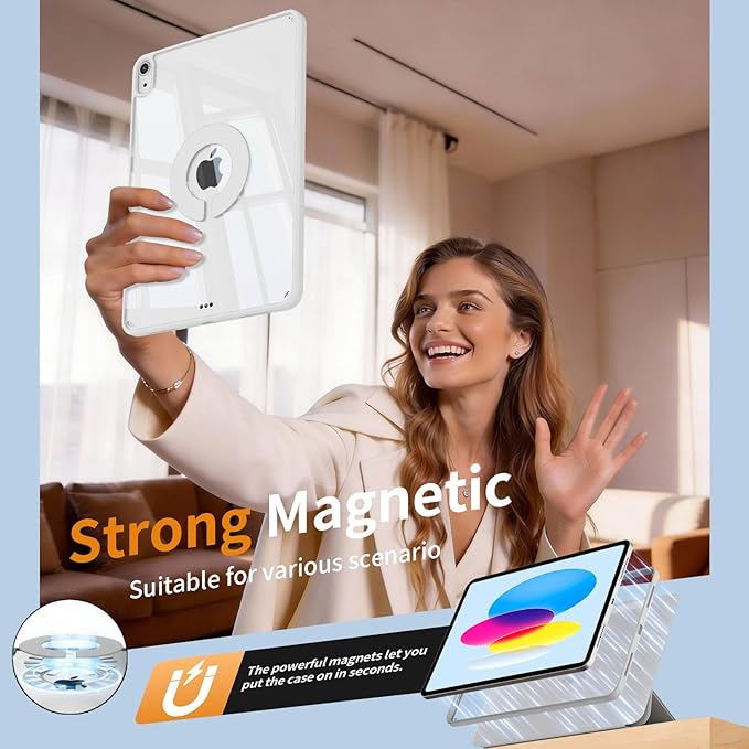 KENKE Case for iPad Air 11-Inch M4/M3/M2 (2026/2025/2024) iPad Air 10.9-Inch 5th/4th Generation(2022/2020) with Pencil Holder 3+Y-Stand Magnetic Removable 360° Rotating Clear Back Cover Gray