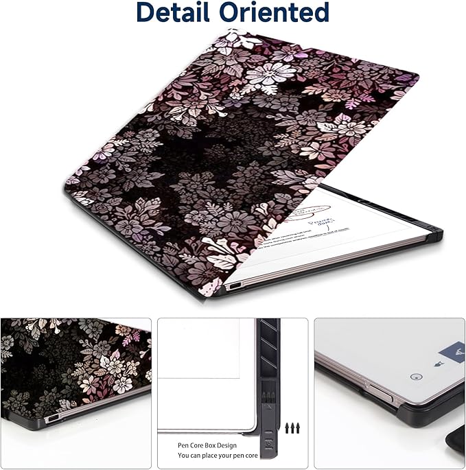 Case for Remarkable Paper Pro Tablet 11.8 (2024 Released) Lightweight and Hard Back Shell Protective Book Folio CoverHave Auto Sleep/WakePen Holder and Pen Tips Box (Pink White Flowers)