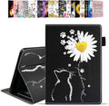 Case for All-New Amazon Kindle Fire 7 Tablet (7 12th Generation 2022 Release) Latest Model - PU Leather Folio Case with Smart Auto Wake/Sleep Cat and Daisy Flower