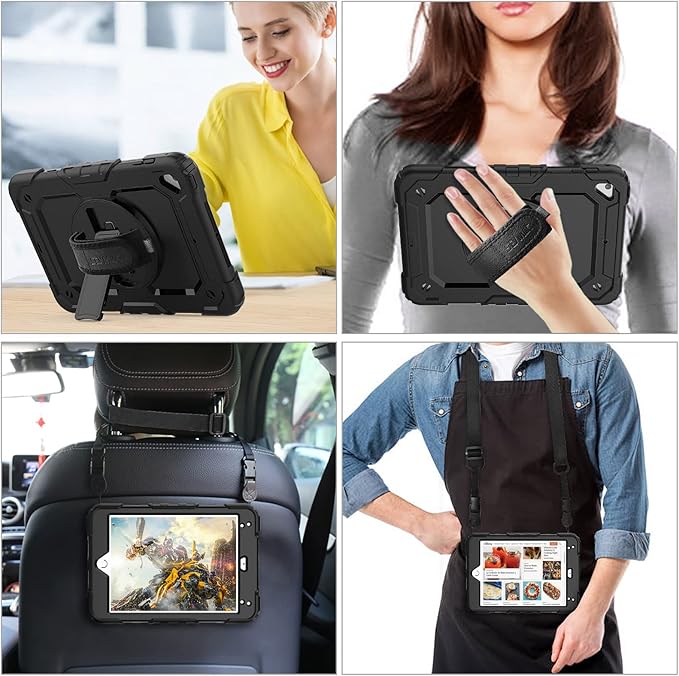 SEYMAC stock Case for iPad mini 5/4 with Screen Protector Pencil Holder [360 Rotating Hand Strap] &amp Stand Drop-Proof Case for iPad mini 5th/4th Generation 7.9 inch (Black)