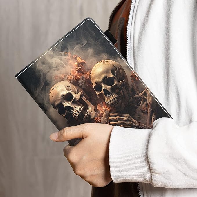 Case for All-New Amazon Kindle Fire HD 10 &amp 10 Plus Tablet 10.1 (13th/11th Generation 2023/2021 Release) - PU Leather Folio Case with Smart Auto Wake/Sleep Skull