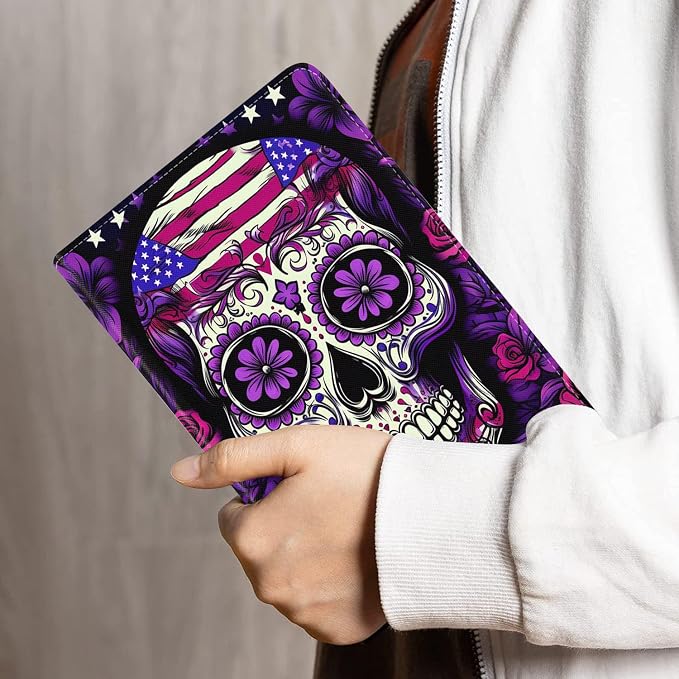 American Flag Purple Flower Skull