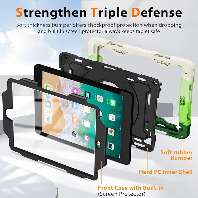 ROISKIN iPad 6th 5th Generation Case 9.7 Inch Pro 9.7 Air 2 with 360 Kickstand Hand Strap [Screen Protector 15ft Drop Protection]Heavy Duty Air 2 /Pro 9.7 / iPad 6th 5th Gen Case for Kids Women Men