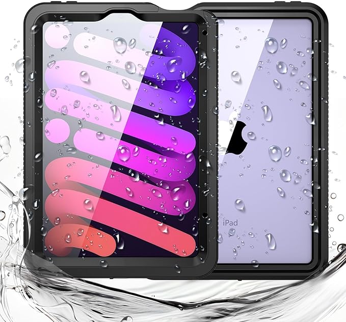 Miimall Case for iPad mini 7 A17 Pro iPad mini 6th/7th Gen 2021/2024 8.3-Inch Lanyard&ampStand Shockproof/Dustproof/Waterproof Shell Full Body Protective Cover for Kids iPad mini 6/7(Black&ampCle