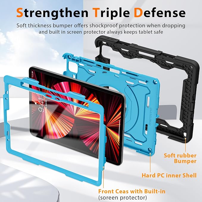 ROISKIN for iPad Air 11 inch M4/M3/M2 Case iPad Pro 11 inch 4th/3rd/2nd/1st GenerationiPad Air 5th/4th 10.9 inch CaseHeavy Duty Shockproof with 360 Stand Handle Shoulder Strap Pen Holder for Kids