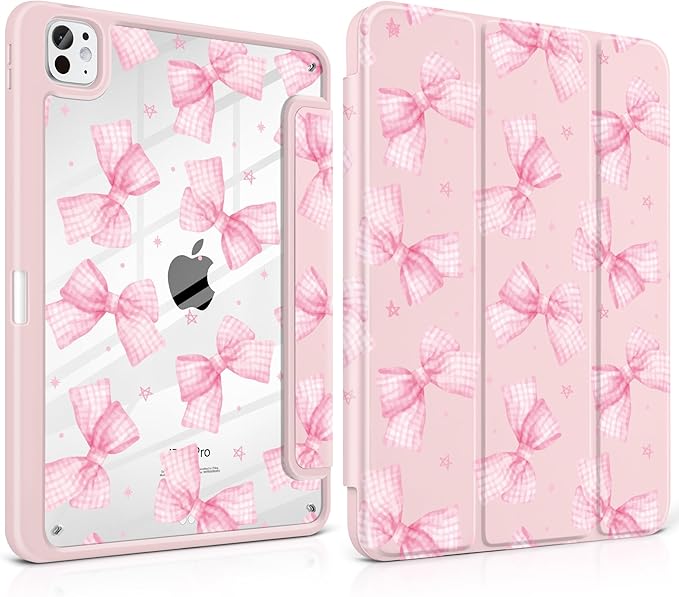 DONGKE for iPad Pro 11-Inch Case (M5 2025 / M4 2024) 6th/5th Generation [Auto Sleep/Wake &amp Pencil Pro Holder] Clear Acrylic Back Smart Trifold Stand Cover Bow &amp Daisy