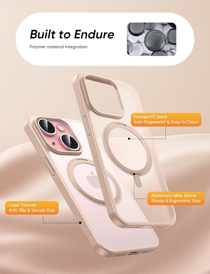 MAGIC JOHN for iPhone 15 Case 360° Rotatable Magnetic Invisible Stand Fit for MagSafe 15 Phone Case 16FT Military Grade Shockproof for iPhone Case with Kickstand Rose Gold
