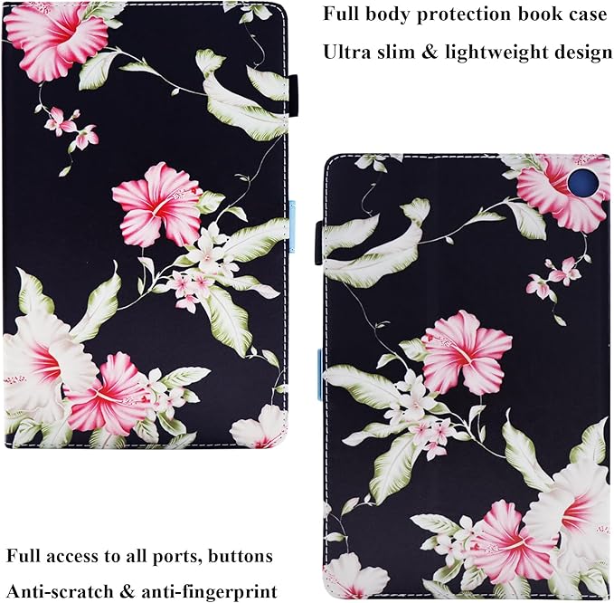 Case for Amazon Kindle Fire Max 11 (13th Generation 2023 Release) 11 with Stand/Pencil Holder/Hand Wrist Strap Folio Magnetic Smart PU Leather Cover [Auto Sleep Wake] Pink Flower Black